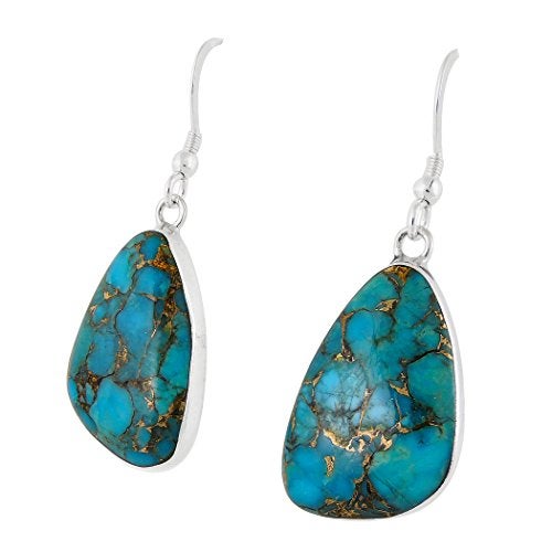 Turquoise Network Turquoise Earrings 925 Sterling Silver & Genuine Copper-Infused Matrix Turquoise (Select style) (Free-Form Drops) - Image 3