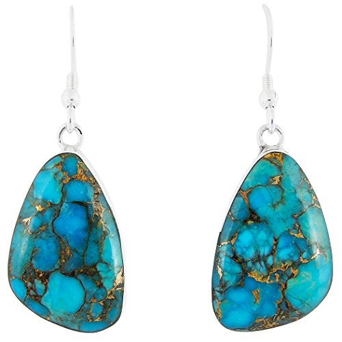 Turquoise Network Turquoise Earrings 925 Sterling Silver & Genuine Copper-Infused Matrix Turquoise (Select style) (Free-Form Drops) - Image 5
