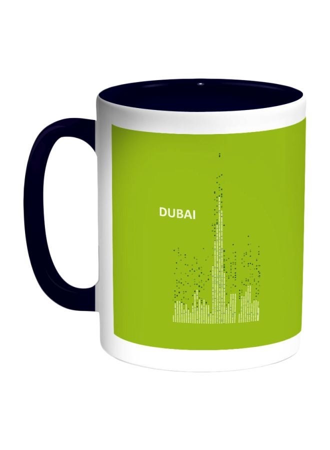 RYN Dubai Towers Printed Coffee Mug Green/White/Blue 11ounce
