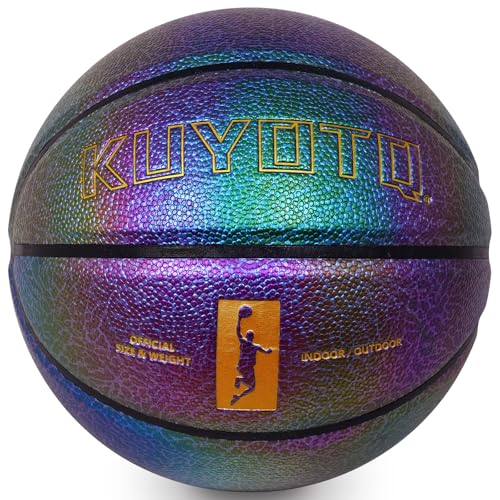 KUYOTQ Youth Women Basketball - Shiny Purple Leather, Size 6 (28.5"), Bright Color Dazzle Textured Basketball for Youth & Women, Deflated - Image 1