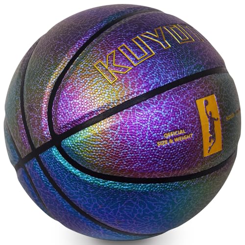 KUYOTQ Youth Women Basketball - Shiny Purple Leather, Size 6 (28.5"), Bright Color Dazzle Textured Basketball for Youth & Women, Deflated - Image 2