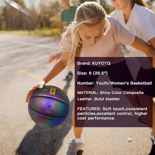 KUYOTQ Youth Women Basketball - Shiny Purple Leather, Size 6 (28.5"), Bright Color Dazzle Textured Basketball for Youth & Women, Deflated - Image 3