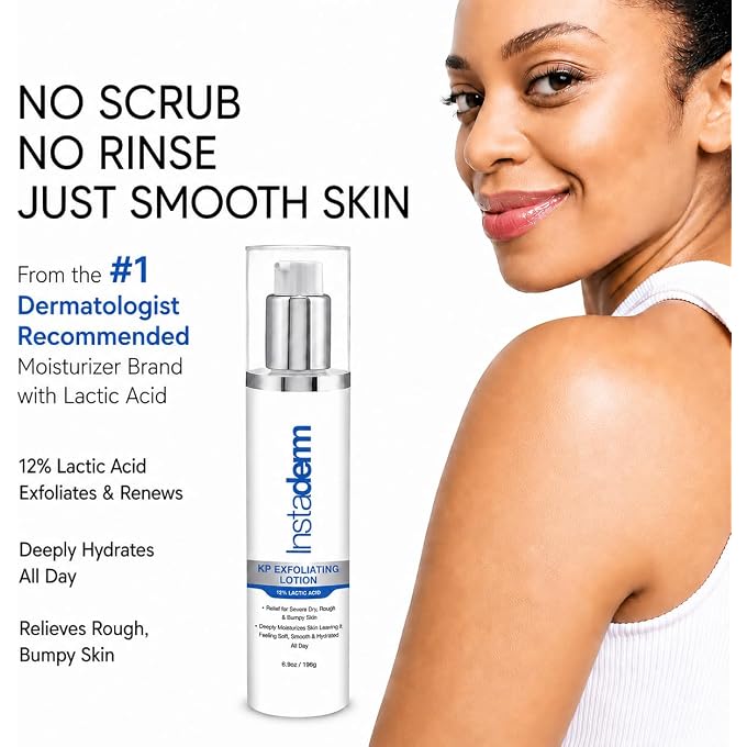Instaderm KP Exfoliating Body Lotion- Keratosis Pilaris Moisturizing Treatment for Rough, Dry, Flakey & Bumpy Skin Conditions with Lactic Acid, AHA. Smooth, Soft & Hydrate Skin Relief Cream. - Image 3