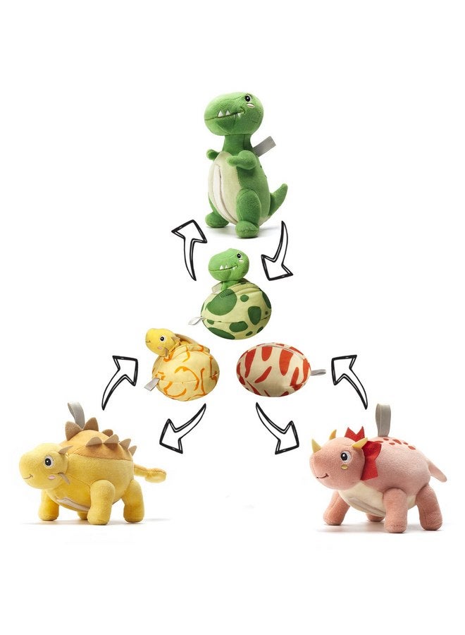 TUMAMA Stuffed Toys,Hanging Reversible Dinosaur & Egg Plushies Set for Easter Decoration Baby Gym Carseat Crib,Soft Plush Animal Toy for Kids Toddlers Boys Girls,3PCS - Image 1
