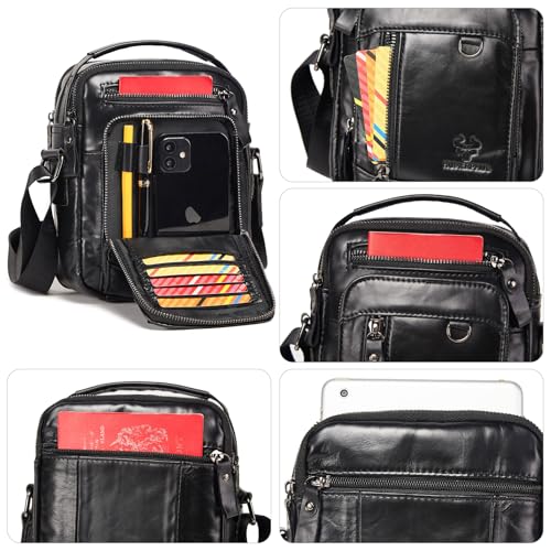 HUMERPAUL Messenger Bag for Men, Man Bag Genuine Leather Crossbody Shoulder Bag Handbag Satchel Bags for Work Travel (Black) - Image 3
