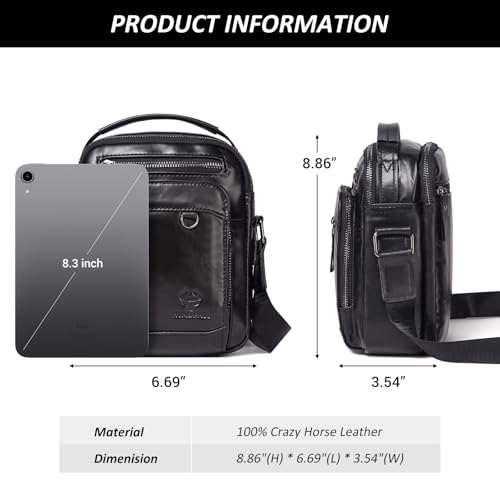 HUMERPAUL Messenger Bag for Men, Man Bag Genuine Leather Crossbody Shoulder Bag Handbag Satchel Bags for Work Travel (Black) - Image 5