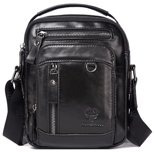 HUMERPAUL Messenger Bag for Men, Man Bag Genuine Leather Crossbody Shoulder Bag Handbag Satchel Bags for Work Travel (Black) - Image 1