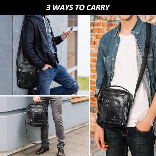 HUMERPAUL Messenger Bag for Men, Man Bag Genuine Leather Crossbody Shoulder Bag Handbag Satchel Bags for Work Travel (Black) - Image 2