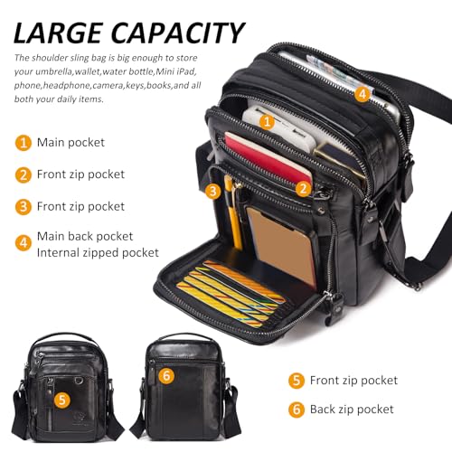 HUMERPAUL Messenger Bag for Men, Man Bag Genuine Leather Crossbody Shoulder Bag Handbag Satchel Bags for Work Travel (Black) - Image 4