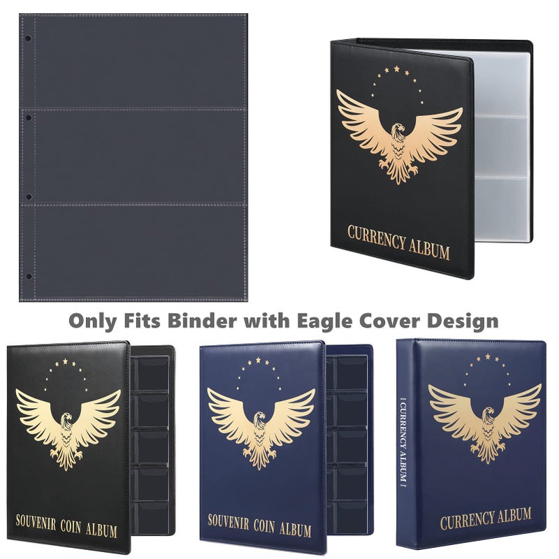 MUDOR 60 Pockets Currency Storage Pages with PP Material, PVC and Acid Free, 3-Pocket Page Bill Holders Refill Sheets for Collectors, 4 Holes Fillers Sleeves - Image 4