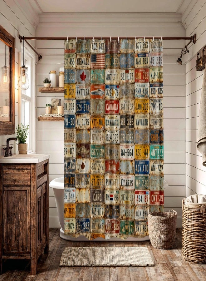 Batmerry License Plate Decor Shower Curtain,Discontinued License Plates from Around Bathroom Decor Polyester Fiber Plastic Rings Quick-Drying Waterproof for Bathtubs/Bathroom, 72x72 inches - Image 3