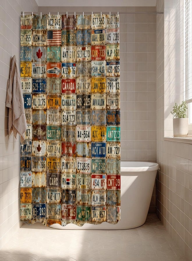Batmerry License Plate Decor Shower Curtain,Discontinued License Plates from Around Bathroom Decor Polyester Fiber Plastic Rings Quick-Drying Waterproof for Bathtubs/Bathroom, 72x72 inches - Image 4