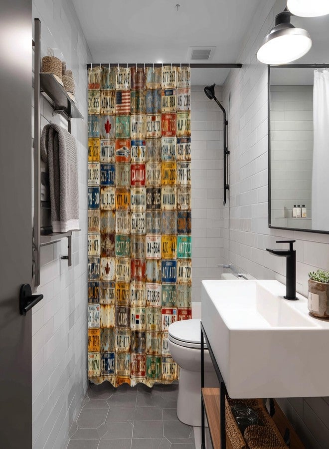 Batmerry License Plate Decor Shower Curtain,Discontinued License Plates from Around Bathroom Decor Polyester Fiber Plastic Rings Quick-Drying Waterproof for Bathtubs/Bathroom, 72x72 inches - Image 2