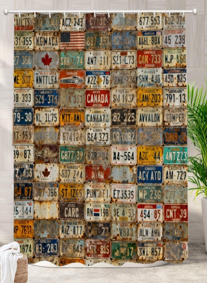 Batmerry License Plate Decor Shower Curtain,Discontinued License Plates from Around Bathroom Decor Polyester Fiber Plastic Rings Quick-Drying Waterproof for Bathtubs/Bathroom, 72x72 inches - Image 1