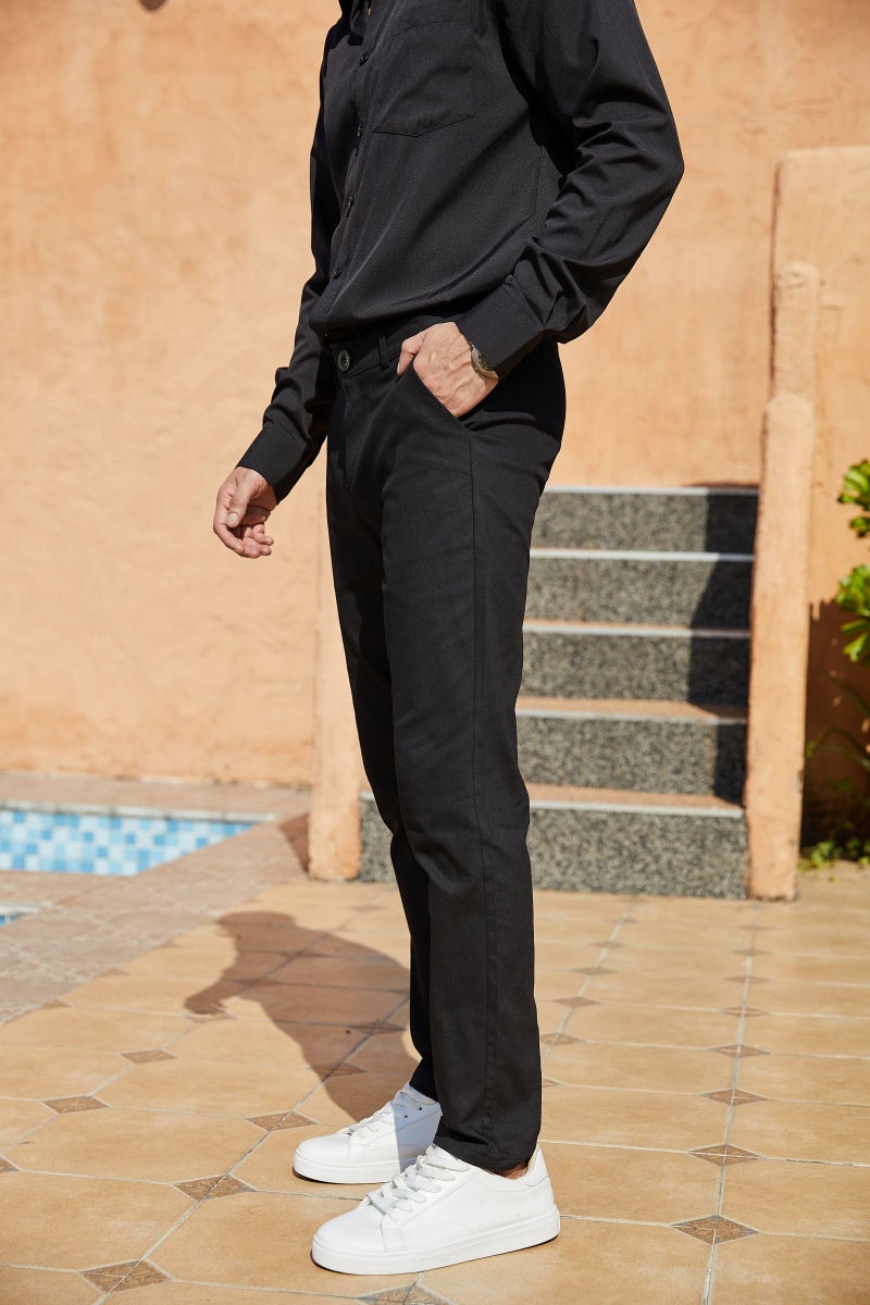 Percle Mens Slim Fit Dress Pants Casual Business Skinny Stretch Suit Pants Golf Pants Black - Image 4