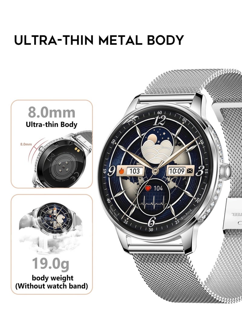 G-TAB GLR4 Ladies Smart watch AMOLED Screen, Bluetooth Calling smartwatch NFC Fitness Tracker, Health Monitoring Notification Alerts Waterproof Women Smart Watch, Smartwatches for Girls – Silver - Image 5