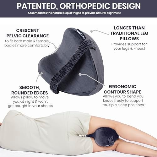 Joint Genius Knee Pillow for Side Sleepers, Knock Knee Corrector for Sleeping, Memory Foam Leg Pillow Wedge Cushion for Side Sleeper,Sciatica,Pregnancy,Hip&Back Pain Relief (Grey, Heart Shape) - Image 2