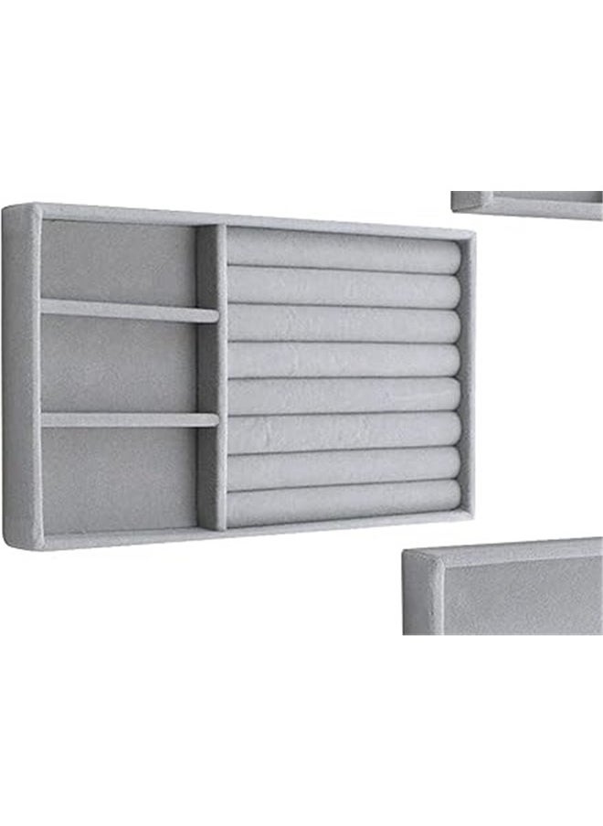 yongsheng Portable Jewellery Ring Display Organizer Tray Holder，Velvet Stackable Jewelry Tray Gray Drawer Organizer Jewelry Showcase Display Organizer  - Image 4