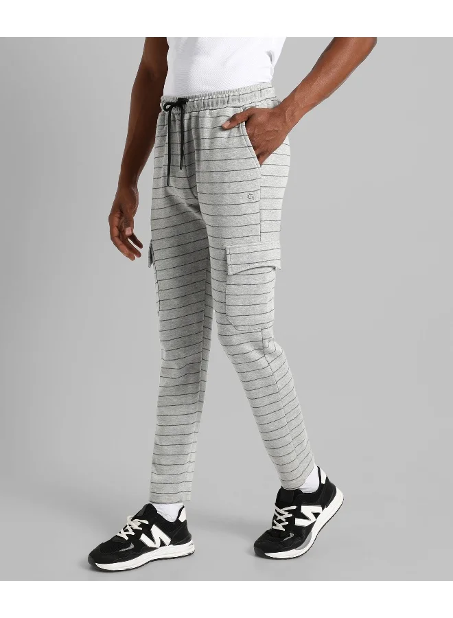Campus Sutra Men's Grey Striped Regular Fit Trackpants
