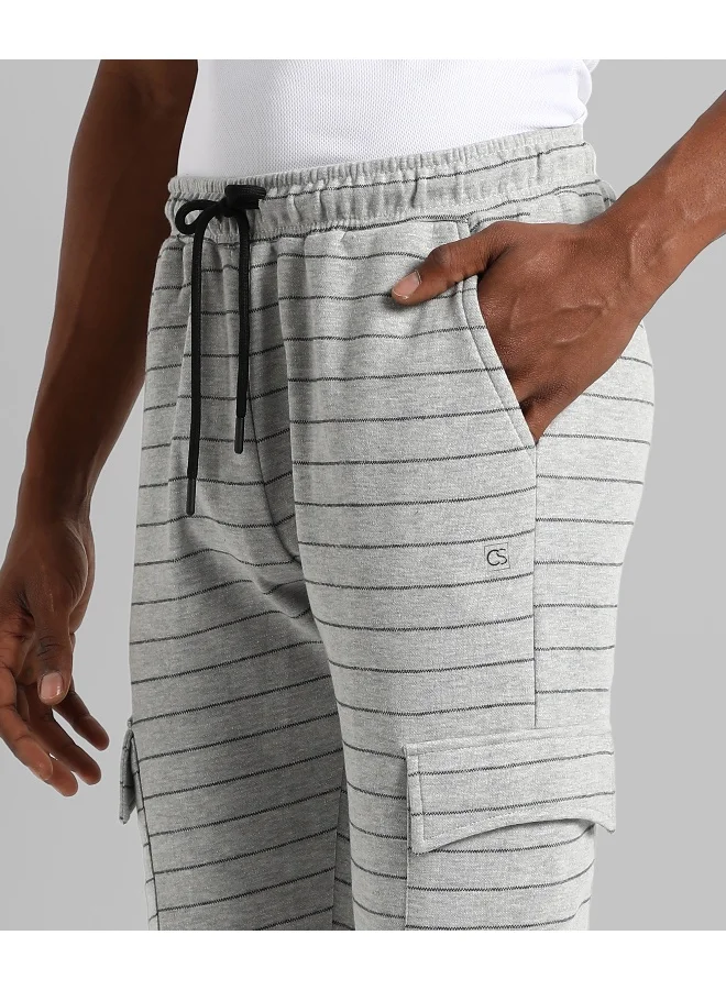 Campus Sutra Men's Grey Striped Regular Fit Trackpants