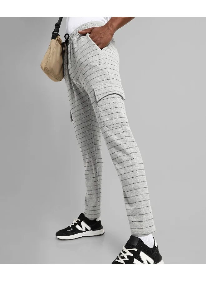 Campus Sutra Men's Grey Striped Regular Fit Trackpants