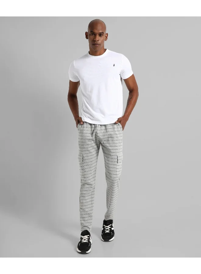 Campus Sutra Men's Grey Striped Regular Fit Trackpants