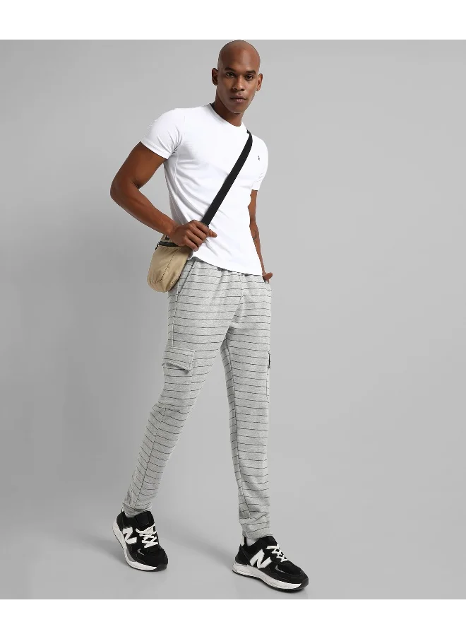 Campus Sutra Men's Grey Striped Regular Fit Trackpants