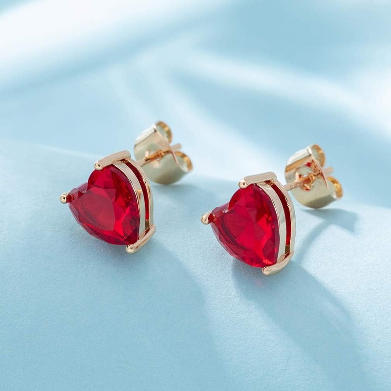 EVEVIC Heart Austrian Crystal Stud Earrings for Women Fashion 925 Sterling Silver Hypoallergenic Jewelry (Red) - Image 5