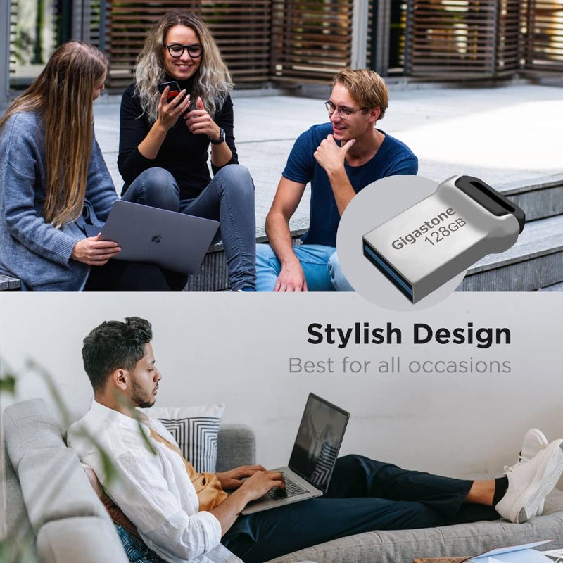 GIGASTONE Z90 [2-Pack] 128GB USB 3.2 Gen1 Flash Drive, Mini Fit Metal Waterproof Compact Pen Drive, Reliable Performance Thumb Drive, USB 2.0 / USB 3.0 / USB 3.1 Interface Compatible - Image 2