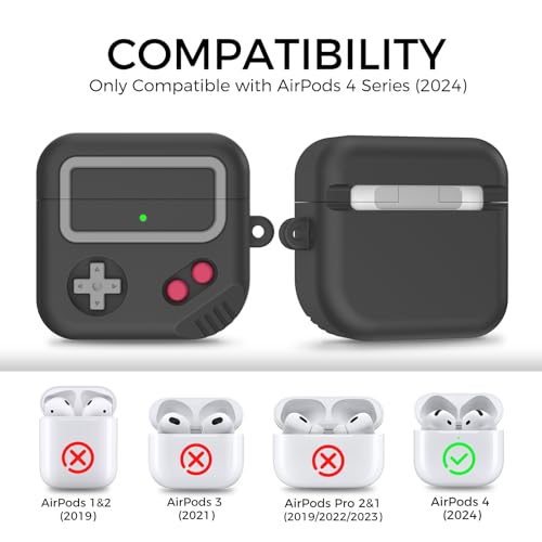 TRONWIN Silicone Game Design 2024 Case for Apple AirPods 4 Gen with Active Noise Cancellation, Cute Case Cover for Women/Men (Black) - Image 2