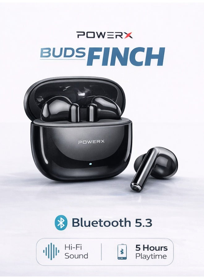 باور اكس سماعات PowerX Buds Finch لاسلكية بلوتوث 5.3 مع تحكم باللمس وتقليل الضوضاء مع علبة شحن وصوت عميق لون أسود - Image 1