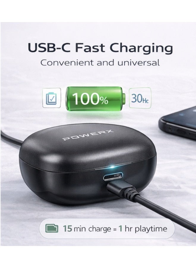 باور اكس سماعات PowerX Buds Finch لاسلكية بلوتوث 5.3 مع تحكم باللمس وتقليل الضوضاء مع علبة شحن وصوت عميق لون أسود - Image 3