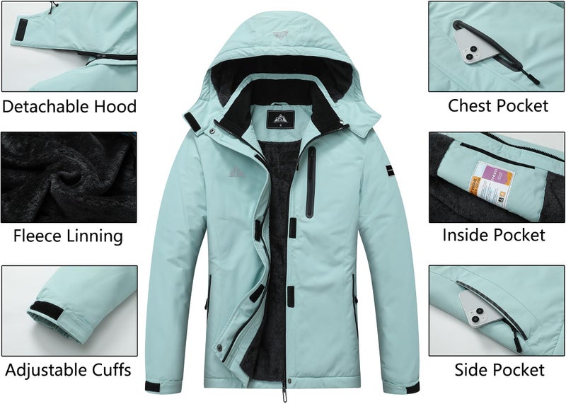 MOERDENG Women's Snow Ski Jacket Warm Winter Coat Waterproof Snowboarding Jacket with Zippered Pockets - Image 5