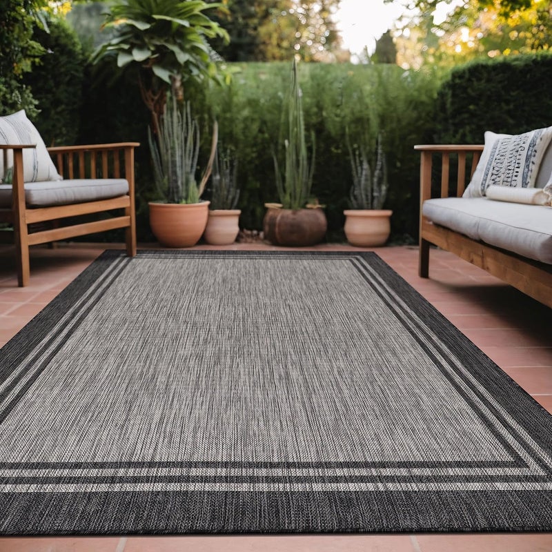 Luul Home Bordered Outdoor Rug 5x7 Washable Outside Carpet for Indoor Patio Porch Waterproof Easy Cleaning Non Shedding Area Rugs Dark Gray 5 x 7 - Image 1