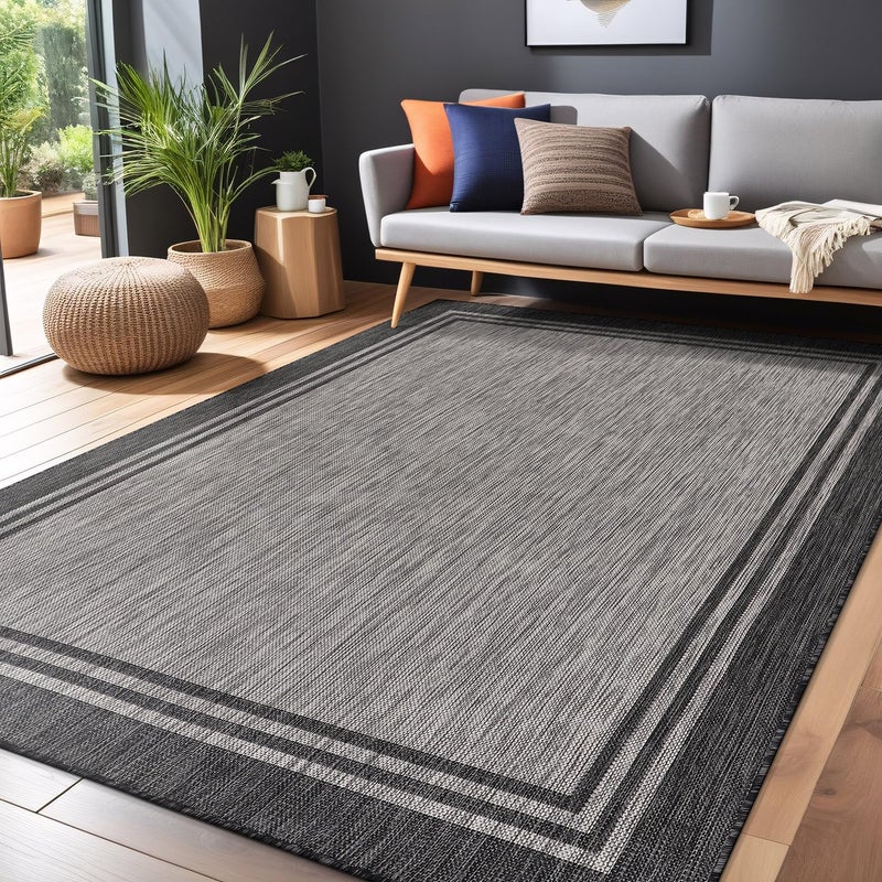 Luul Home Bordered Outdoor Rug 5x7 Washable Outside Carpet for Indoor Patio Porch Waterproof Easy Cleaning Non Shedding Area Rugs Dark Gray 5 x 7 - Image 4
