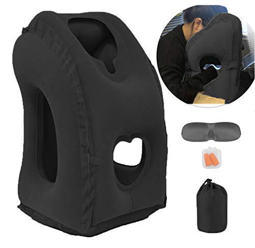 Kimiandy Inflatable Travel Pillow for Airplane Neck Air Pillow for Sleeping to Avoid Neck and Shoulder Pain Support Head and Lumbar Used for Airplane Car Bus and Office Black