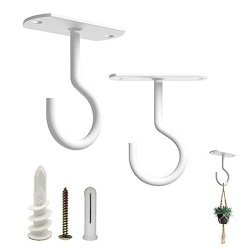 NACETURE Ceiling Hooks Heavy Duty 2 Pack - Plant Hooks for Ceiling Hanging Hook for Hanging Basket Hook, Light, Bird Feeders, Wind Chimes Décor Indoor & Outdoor (White, 2.5 Inch 2 Pack) - Image 1