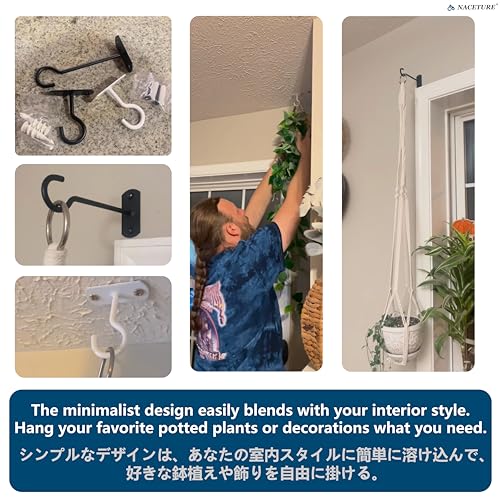 NACETURE Ceiling Hooks Heavy Duty 2 Pack - Plant Hooks for Ceiling Hanging Hook for Hanging Basket Hook, Light, Bird Feeders, Wind Chimes Décor Indoor & Outdoor (White, 2.5 Inch 2 Pack) - Image 2