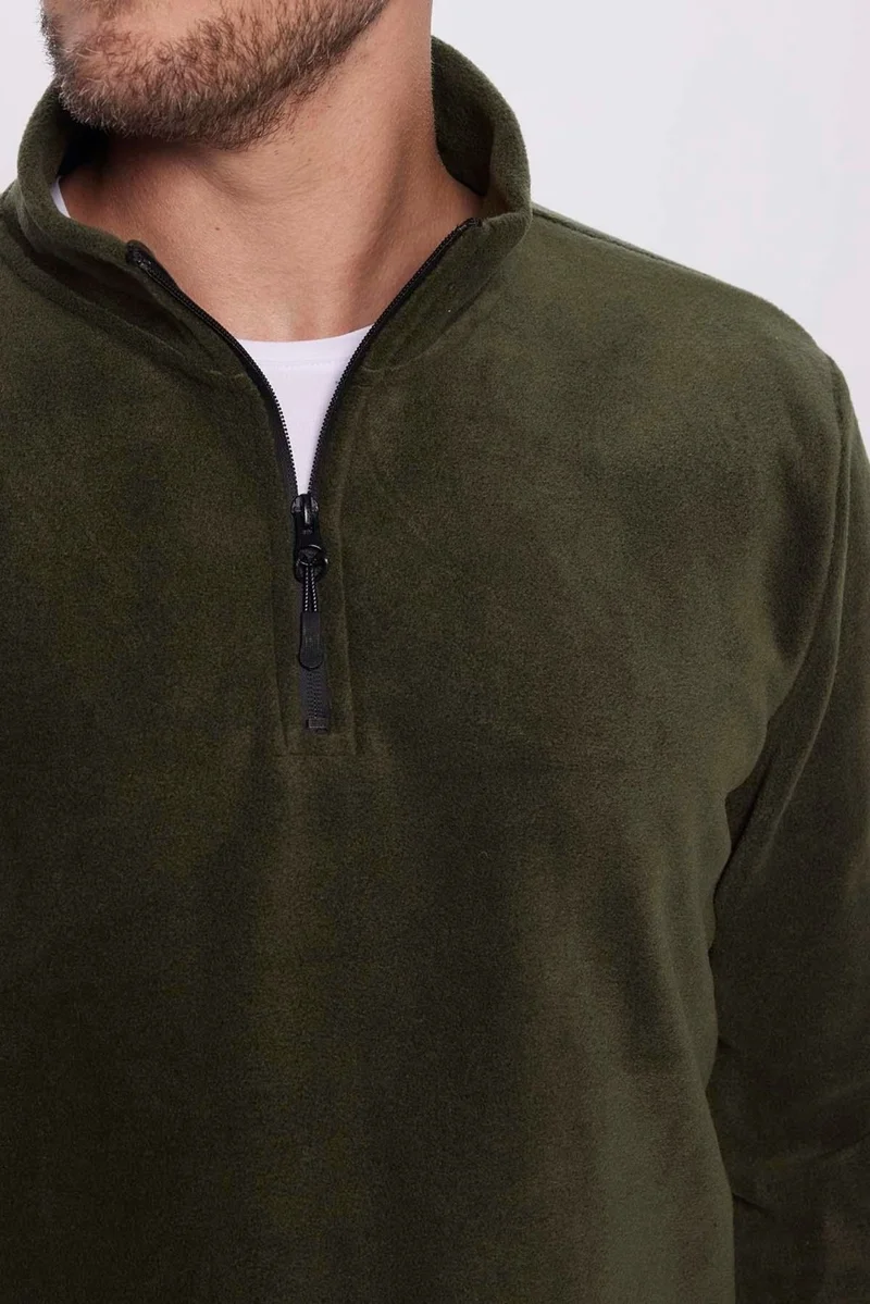 تودورس Men's Standard Fit Relaxed Cut Non-Pilling Cold Proof Khaki Stand Collar Fleece Sweatshirt