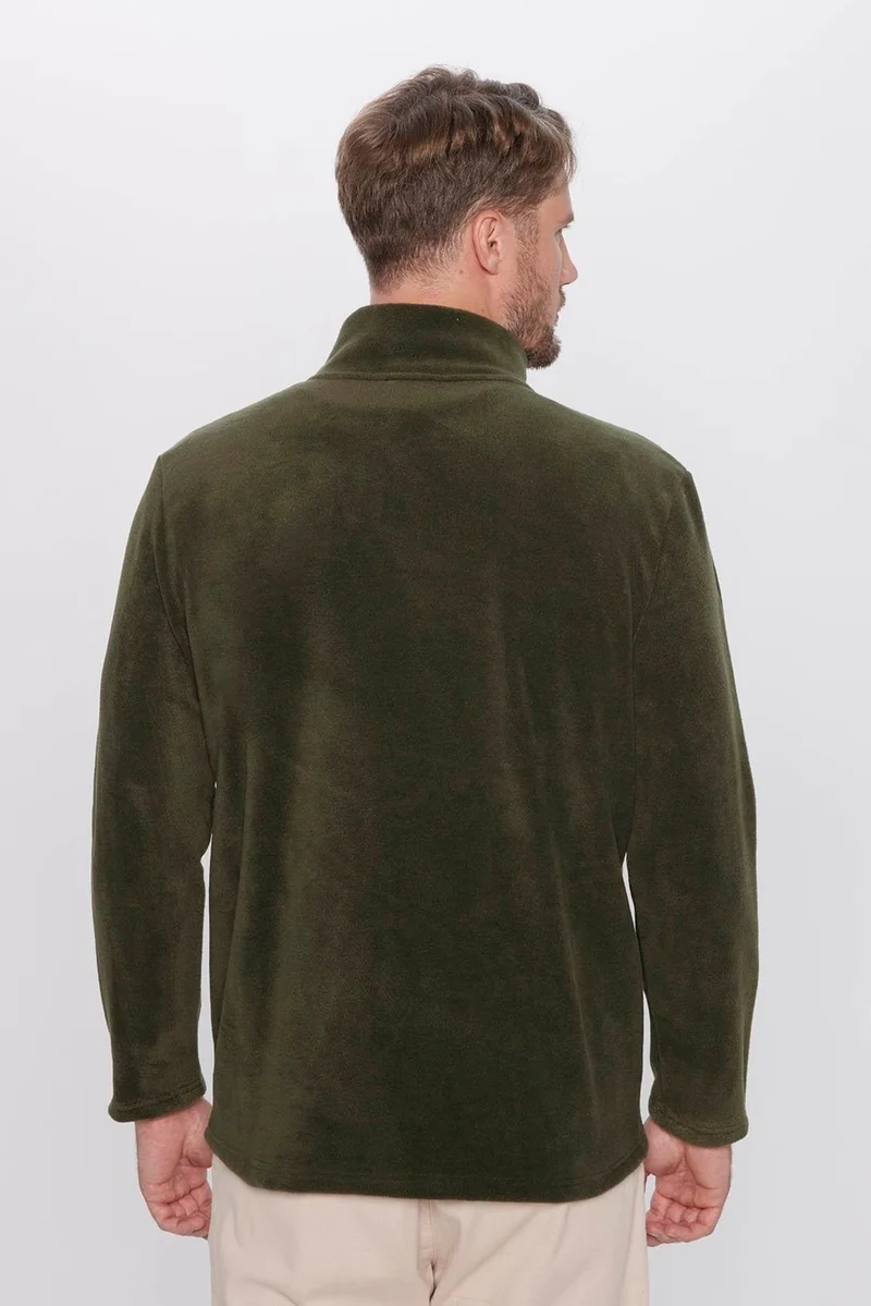 تودورس Men's Standard Fit Relaxed Cut Non-Pilling Cold Proof Khaki Stand Collar Fleece Sweatshirt