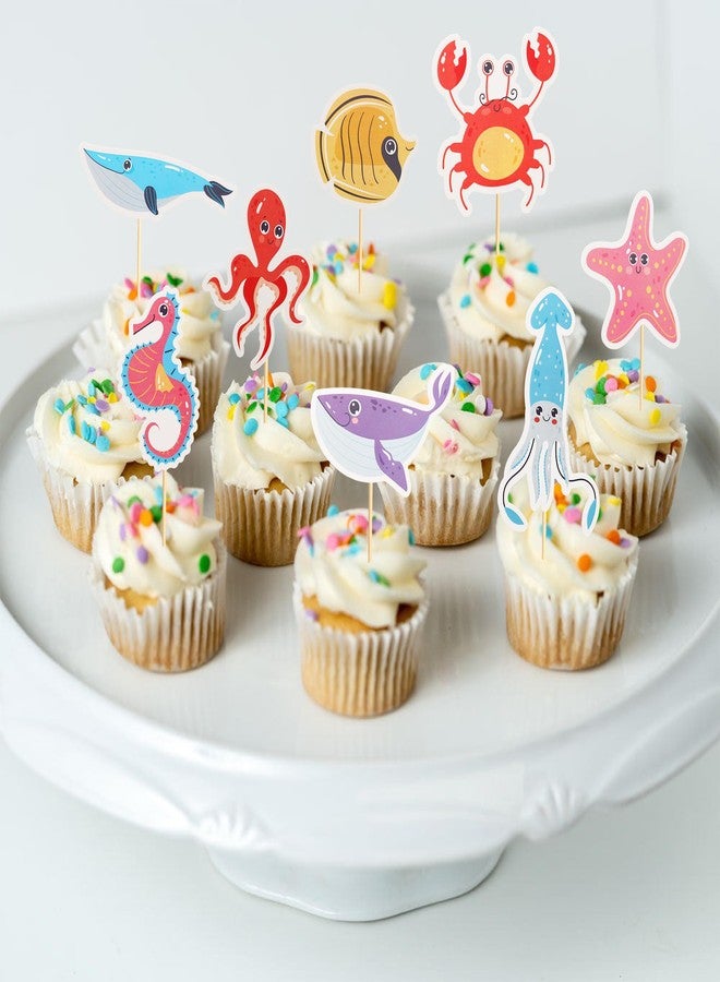 Arthsdite 24Pcs Ocean Animal Cupcake Toppers Under the Sea Octopus Dolphin Starfish Cupcake Picks Seahorse Crab Cake Decorations for Under the Sea Theme Baby Shower Birthday Party Supplies - Image 3
