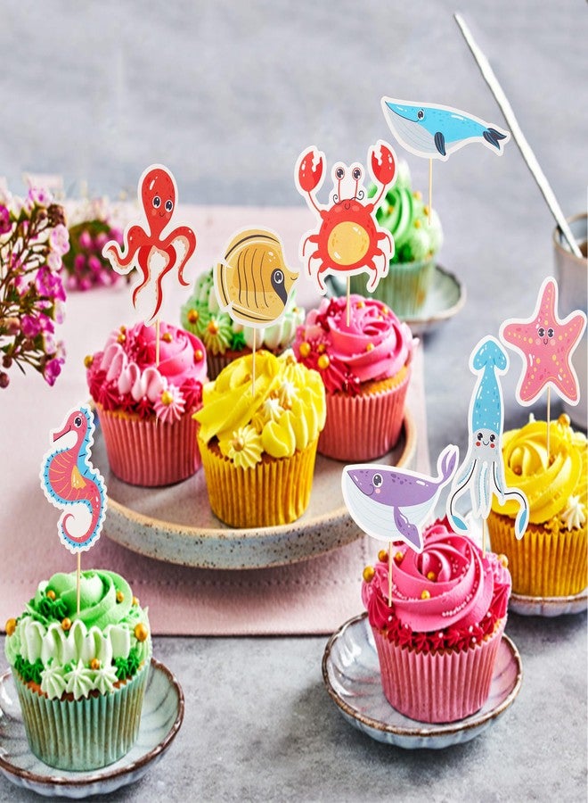 Arthsdite 24Pcs Ocean Animal Cupcake Toppers Under the Sea Octopus Dolphin Starfish Cupcake Picks Seahorse Crab Cake Decorations for Under the Sea Theme Baby Shower Birthday Party Supplies - Image 5