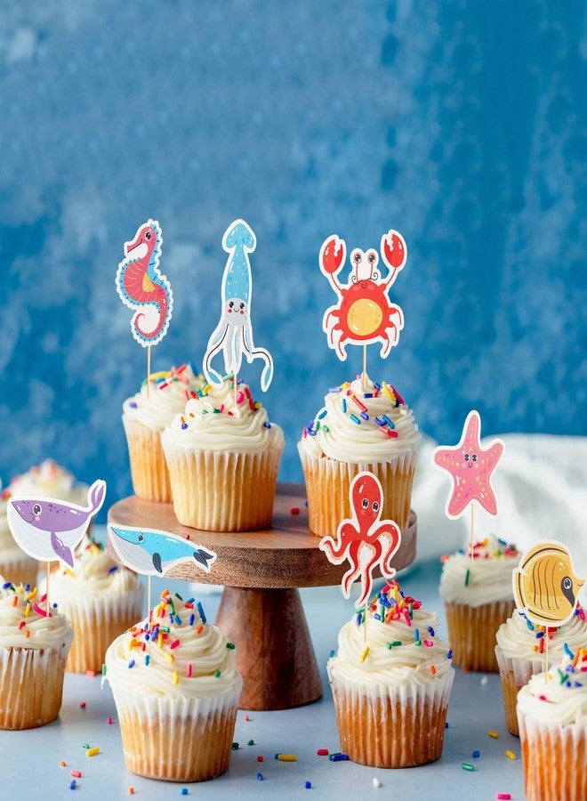 Arthsdite 24Pcs Ocean Animal Cupcake Toppers Under the Sea Octopus Dolphin Starfish Cupcake Picks Seahorse Crab Cake Decorations for Under the Sea Theme Baby Shower Birthday Party Supplies - Image 4