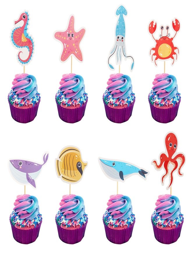 Arthsdite 24Pcs Ocean Animal Cupcake Toppers Under the Sea Octopus Dolphin Starfish Cupcake Picks Seahorse Crab Cake Decorations for Under the Sea Theme Baby Shower Birthday Party Supplies - Image 1