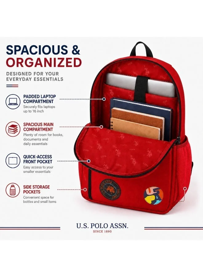 U.S. Polo Assn. U.S. Polo Assn. Classic Red Traveller Stamp Edition Backpack for School and Office MultiCompartment Bag for Campus