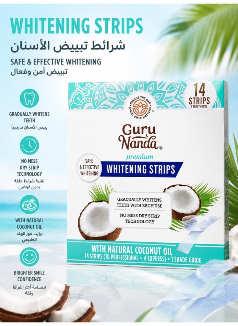 GuruNanda Coconut Oil Whitening Strips for Sensitive Teeth – 14 Strips for Gentle Teeth Whitening - Image 1