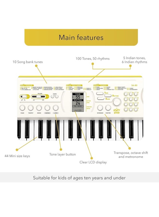 CASIO بيانو كاسيوتون ميني SA-80 مع نغمات بيانو، أبيض (44 مفتاح) - Image 4