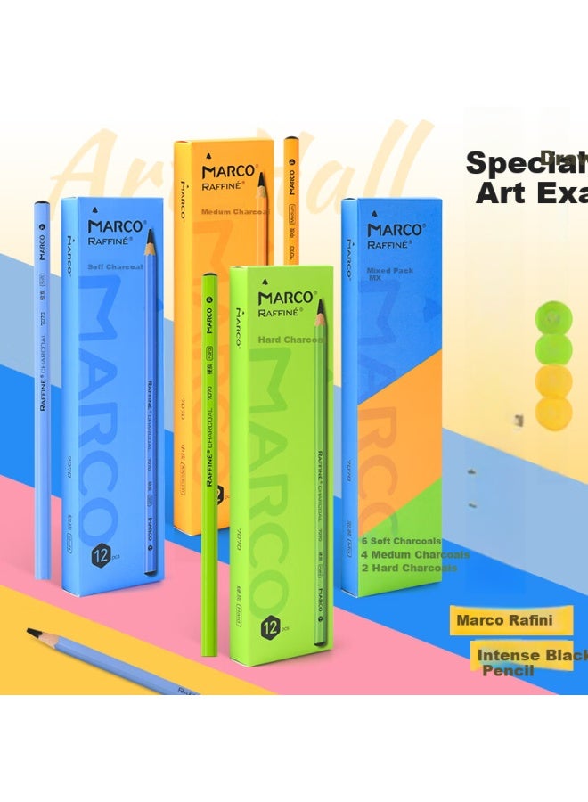 Marco Drawing Pencil Soft Charcoal Pencil 12-Pack Sketch Exam Wooden Handle Charcoal Pencil Pencil Student Exam Drawing Art Student Art Exam Special Marker Pen Drawing - Image 2