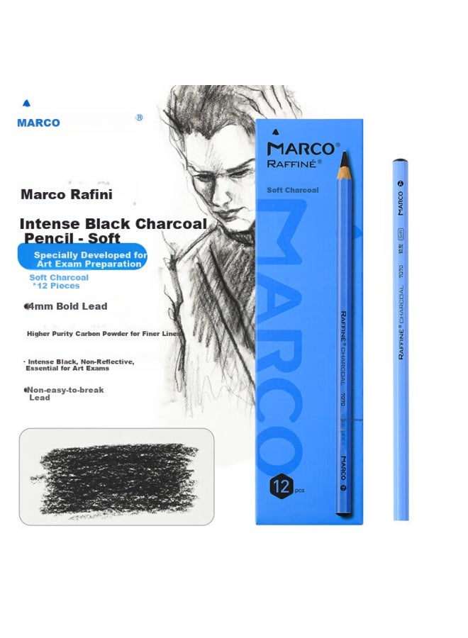 Marco Drawing Pencil Soft Charcoal Pencil 12-Pack Sketch Exam Wooden Handle Charcoal Pencil Pencil Student Exam Drawing Art Student Art Exam Special Marker Pen Drawing - Image 1