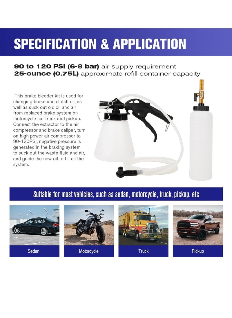 SYOSI - Brake Bleeder kit, Pneumatic Brake Fluid Bleeder Tool, Brake Bleeder, Aerodynamicsingle Person operationwith Oil Bottle, Suitable for All Models (1L) - Image 1